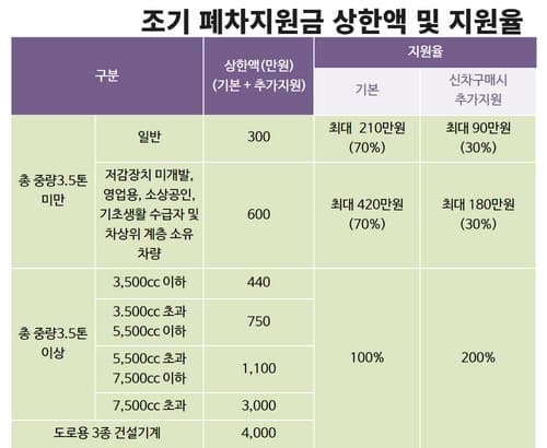 조기 폐차지원금 표