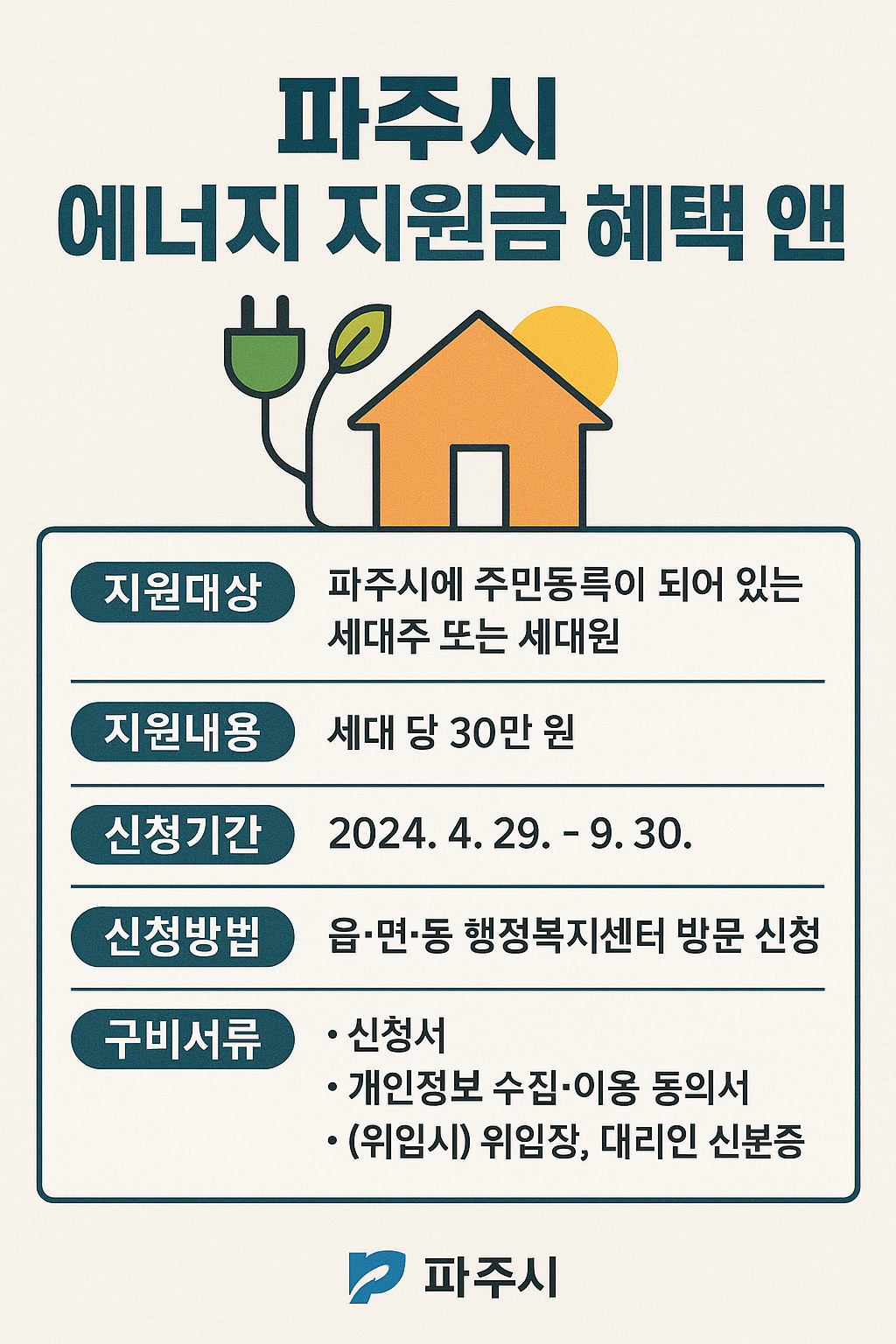 파주시 에너지 지원금 혜택 안내