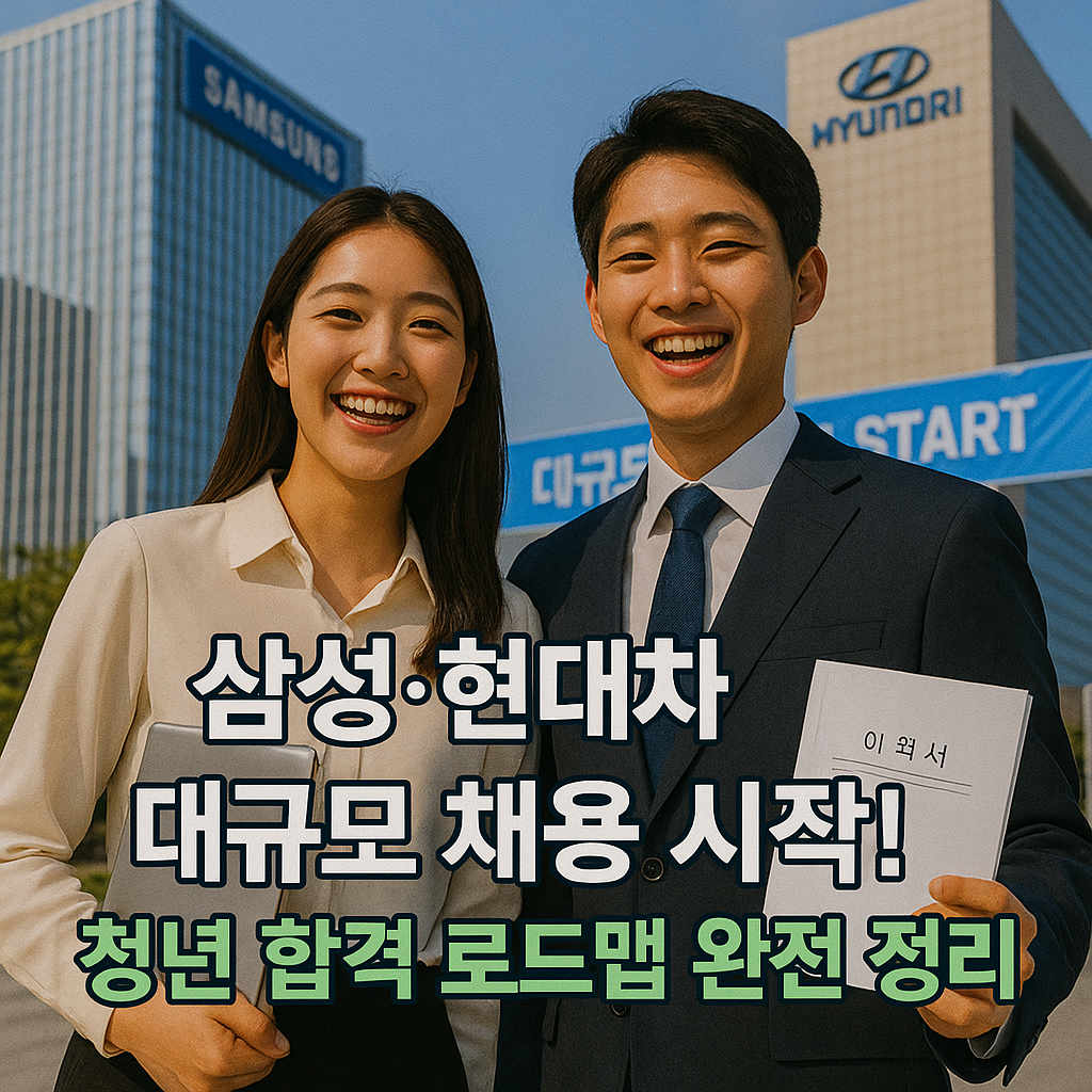 삼성전자와 현대자동차 본사 앞에서의 청년 구직자