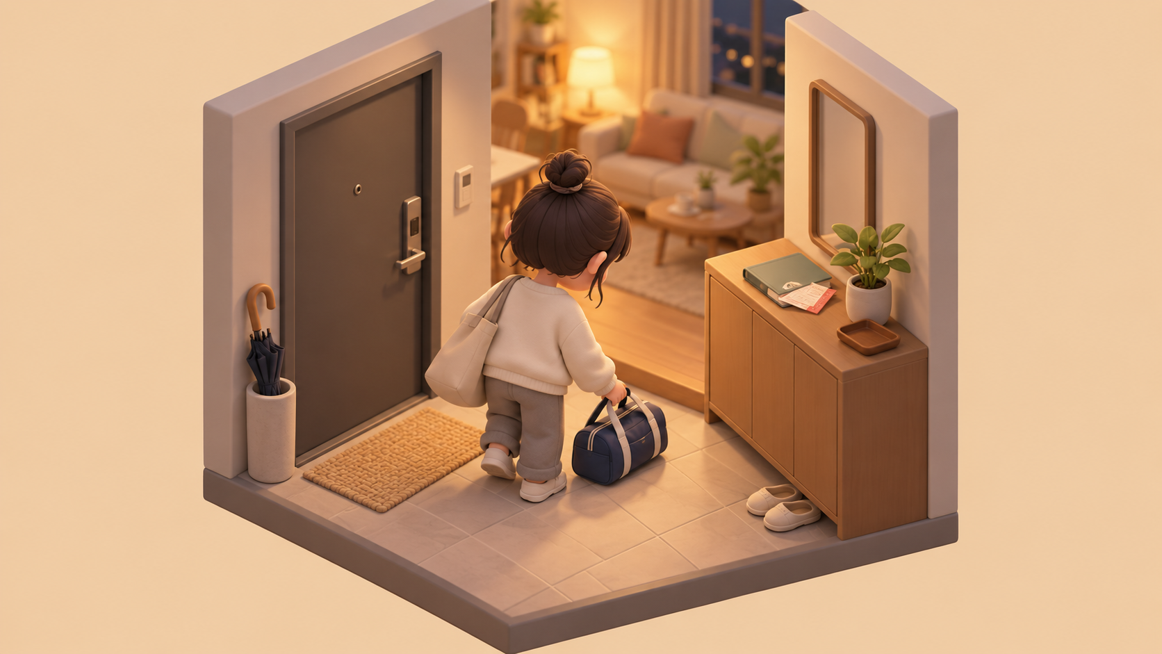 가방을 내려놓은 현관