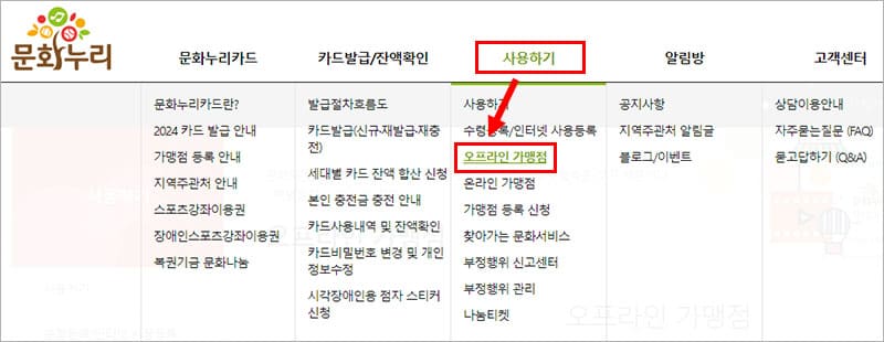 문화누리카드 오프라인 사용처 확인 방법