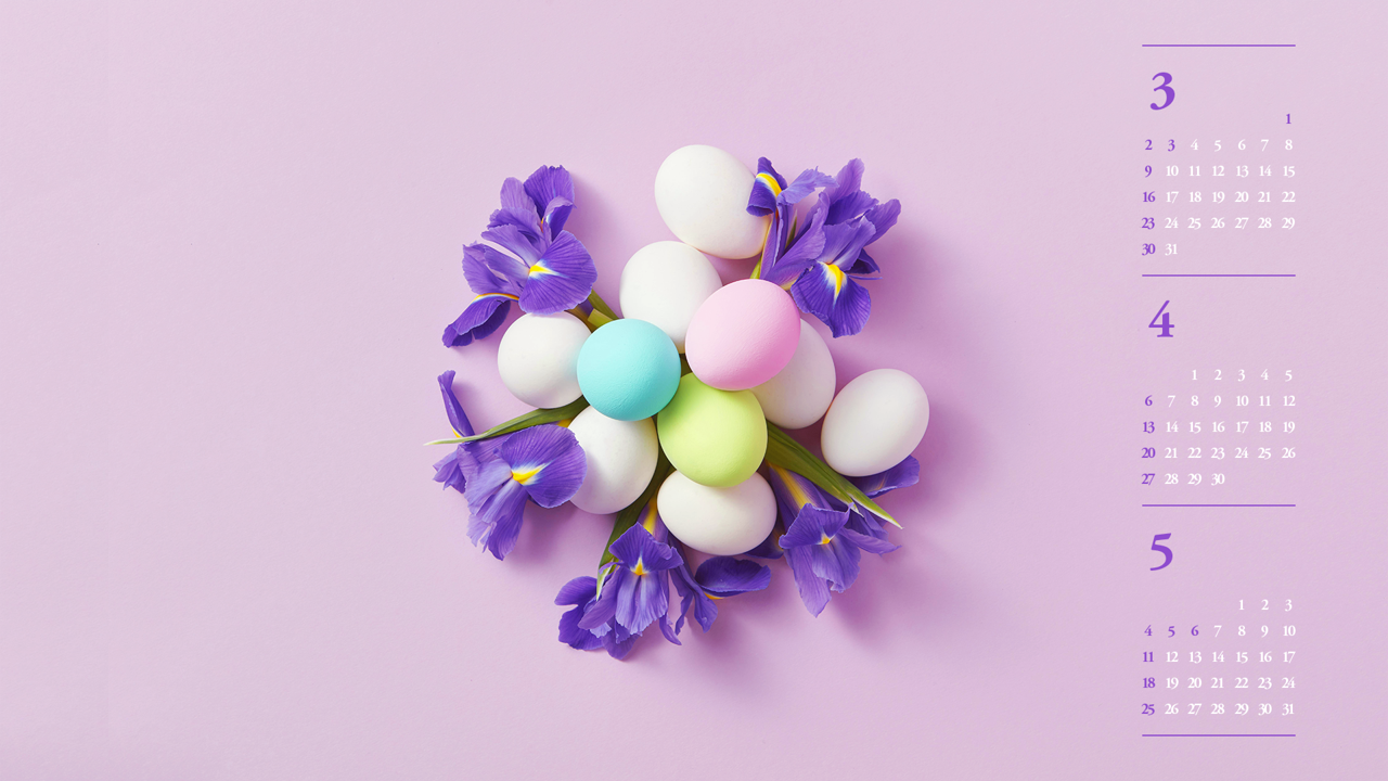 04 보라색꽃과 파스텔톤 계란 B - 2025년4월 노트북배경화면