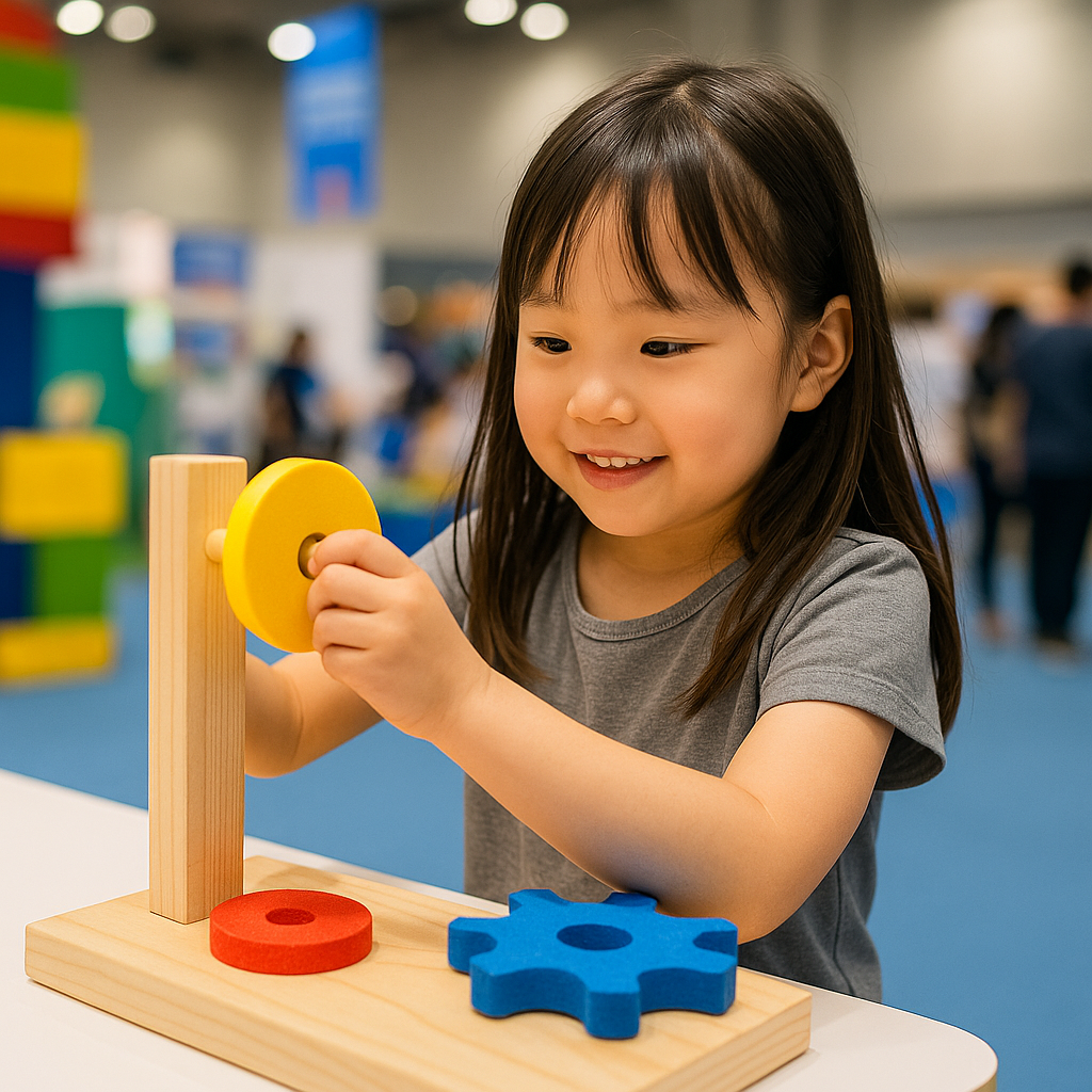 실내에서 체험부스를 즐기는 아이