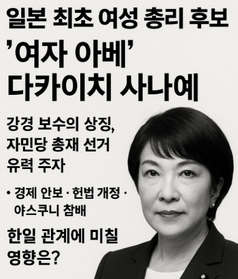 일본 여성 총리후보 : 다카이치 사나에 : 일본 정치의 강경 보수 아이콘