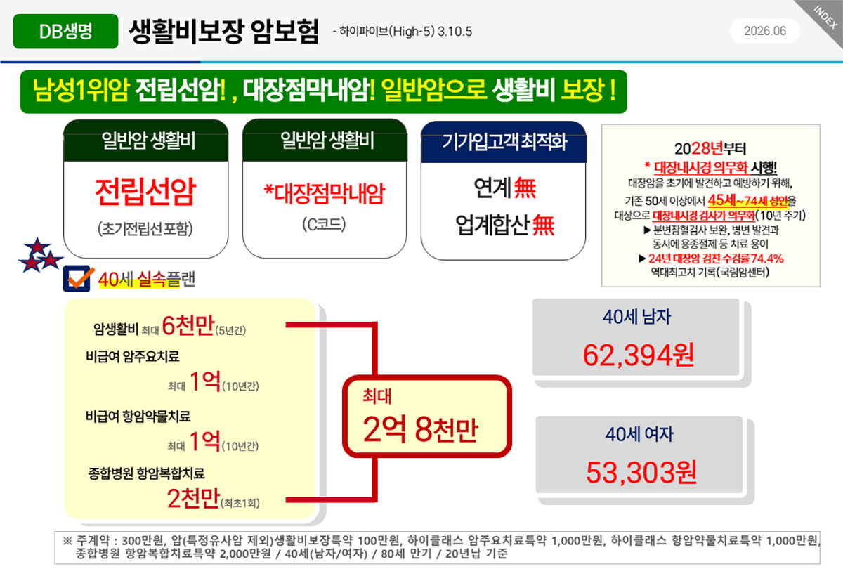 DB생명 생활비 보장 암보험 하이파이브