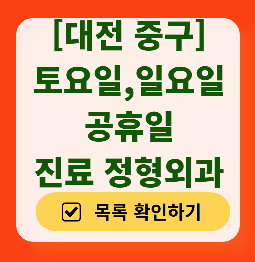 대전 중구 일요일 문 여는 정형외과 목록 ❘ 토요일, 주말, 공휴일 진료 영업 병원 리스트