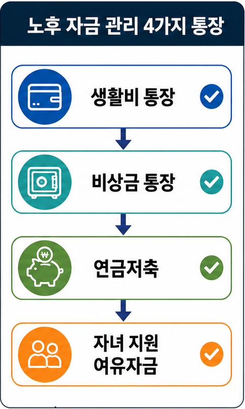 노후 자금 자녀 지원 한도 통장 분리 인포그래픽
