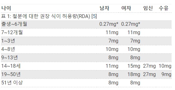 철분 권장섭취량
