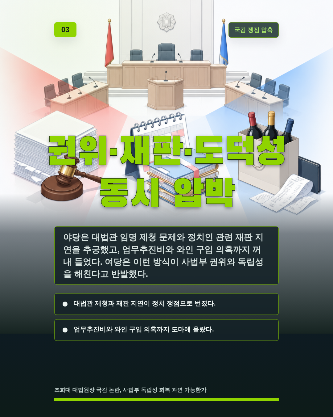 권위&middot;재판&middot;도덕성 동시 압박