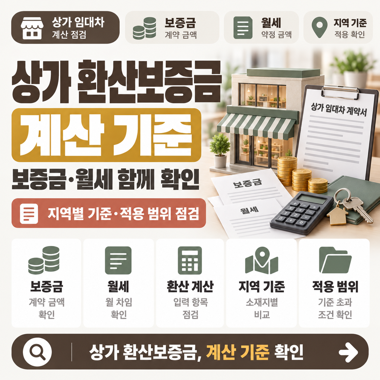 상가 보증금과 월세 100배를 더해 환산보증금을 계산하는 과정을 보여주는 계산 이미지
