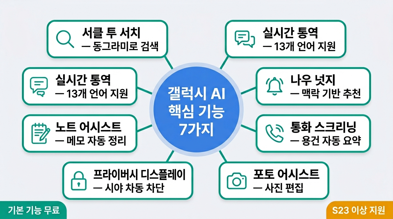 2026년 갤럭시 AI 주요 기능 7가지 총정리 인포그래픽