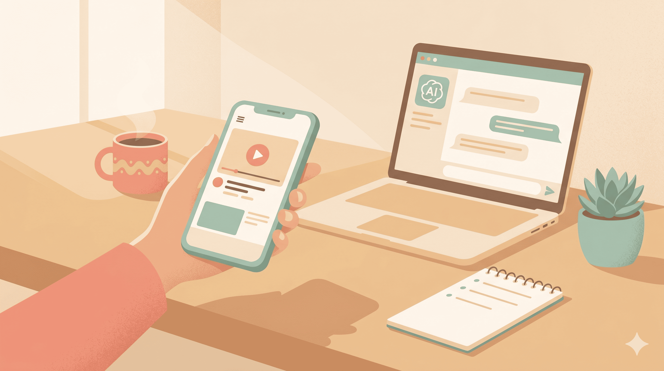 ChatGPT와 Claude 같은 AI 도구와 마이크로 러닝으로 주 3시간 학습 루틴을 실천하는 직장인 일러스트