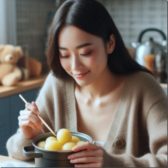 삶은 감자 다이어트 효과, 감자 먹는 여성