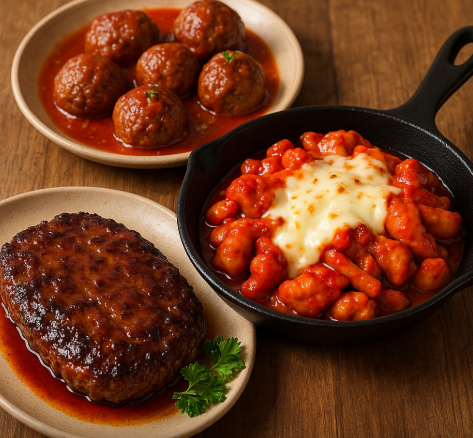 떡갈비,치즈불닭,미트볼조림