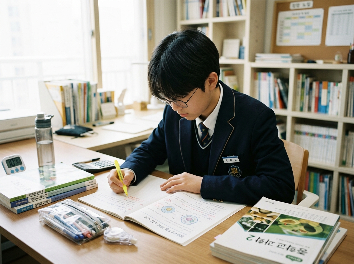 오답 노트를 분석하거나 학습 계획표를 점검하는 학생