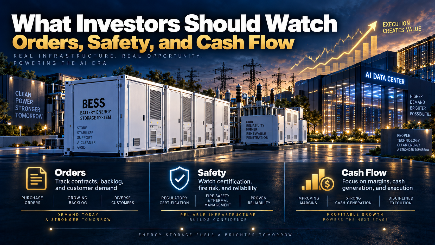 BESS investment checklist covering orders safety reliability margins and cash flow