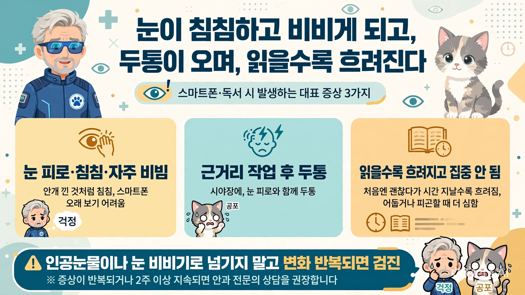 노안 초기증상 가까운 글씨 흐림 팔 뻗어 보는 습관 인포그래픽