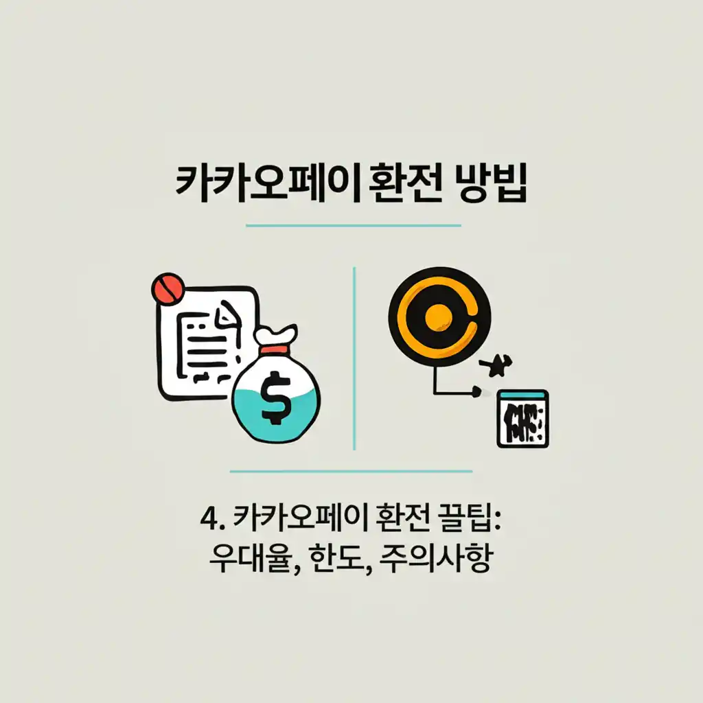 카카오페이 환전 방법 우대율, 한도, 주의사항 꿀팁 (당일가능) 안내 이미지.