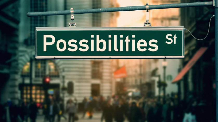 가능성의 거리라는 표지판이 있는 사진으로 창업과 취업을 연상하게 함
