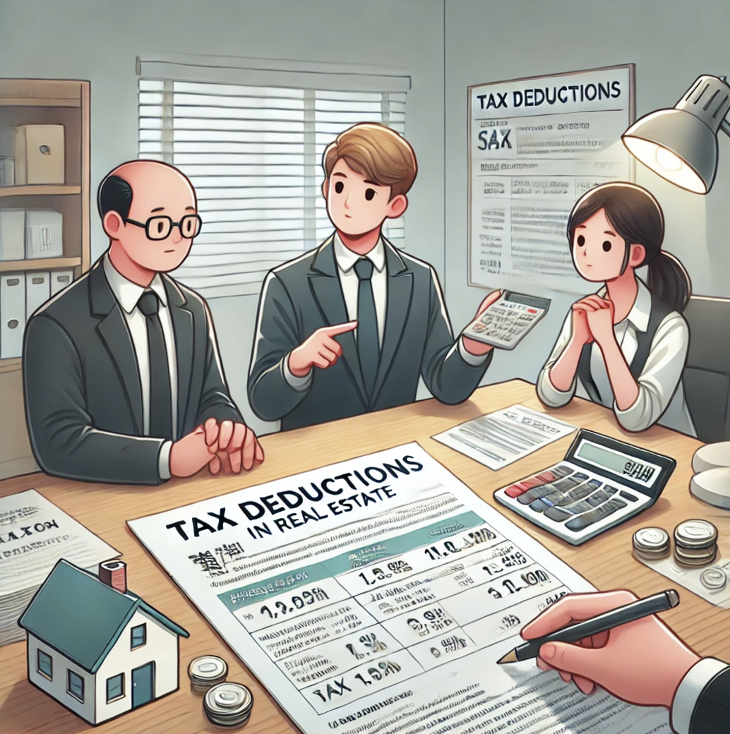 금융 상담사가 부동산 세금 공제 혜택을 설명하는 장면