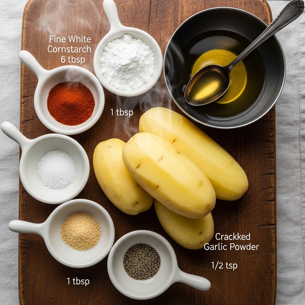 잘 삶아진 포슬포슬한 감자와 조리 도구들