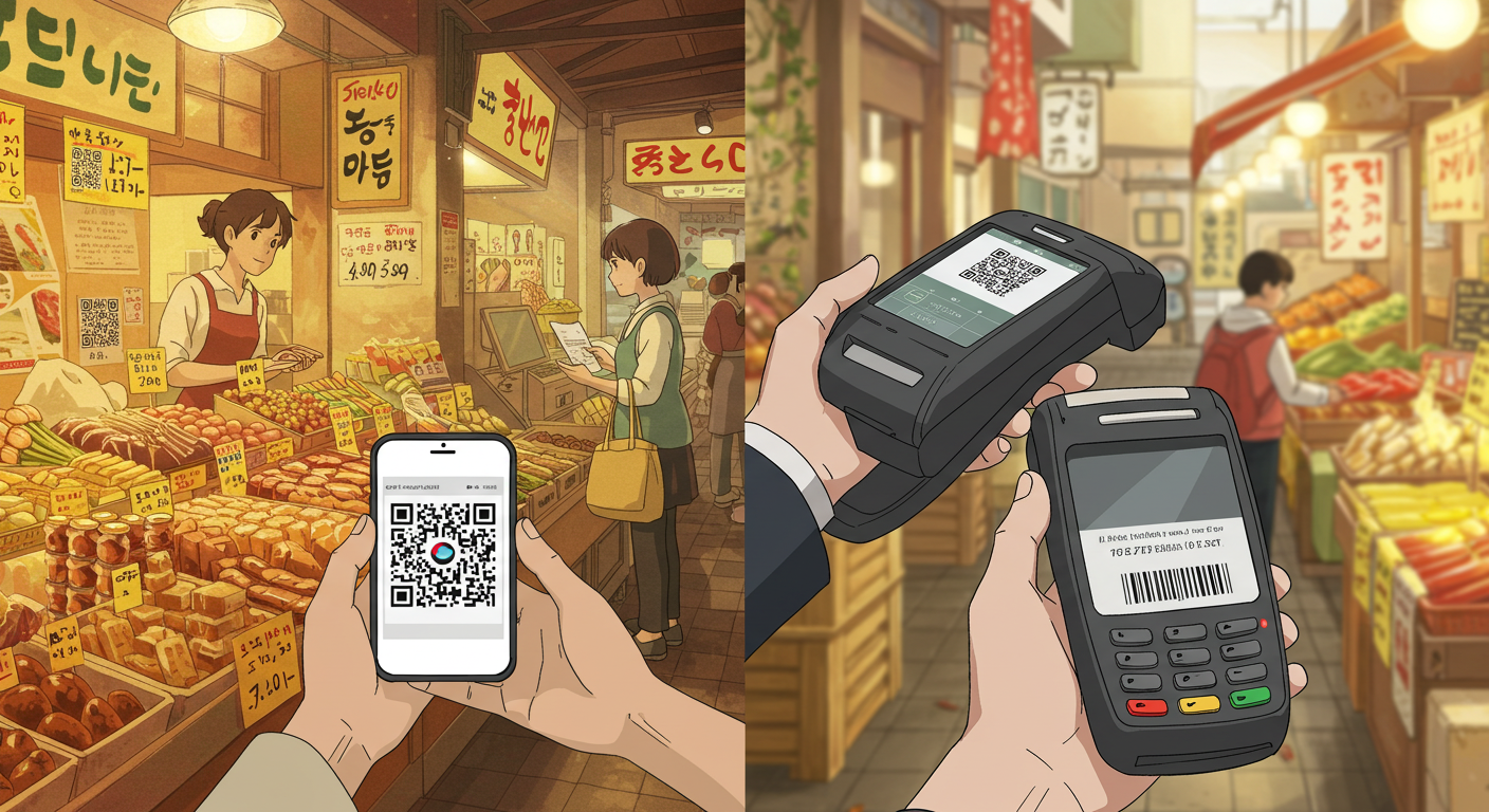 QR 및 바코드로 결제하는 디지털 온누리상품권 사용 장면
