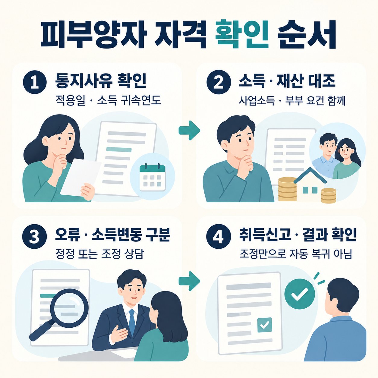 피부양자 소득과 재산 확인 후 자료 오류·현재 소득감소·요건 초과로 나누어 대응하는 순서
