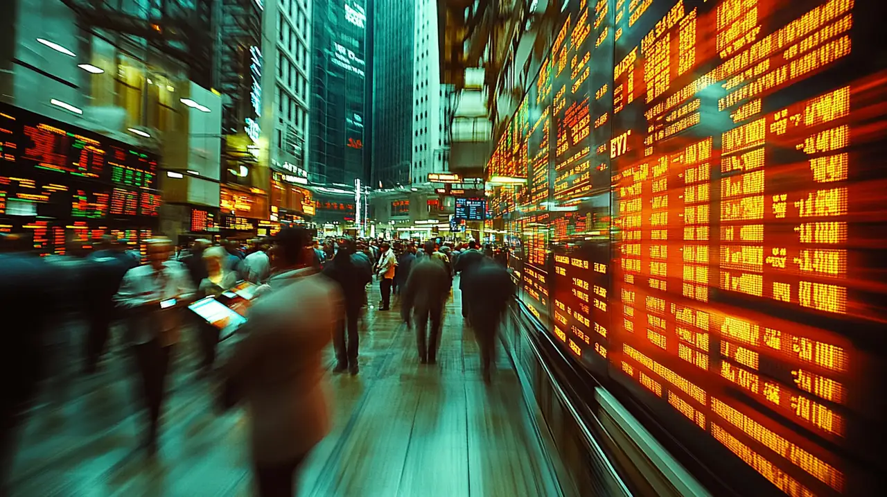 역동적인 주식시장 바닥에서 투자자들이 ETF 성과를 분석하며 집중하는 순간이 주식시장 활동 속 생동감으로 가득 차 있습니다.