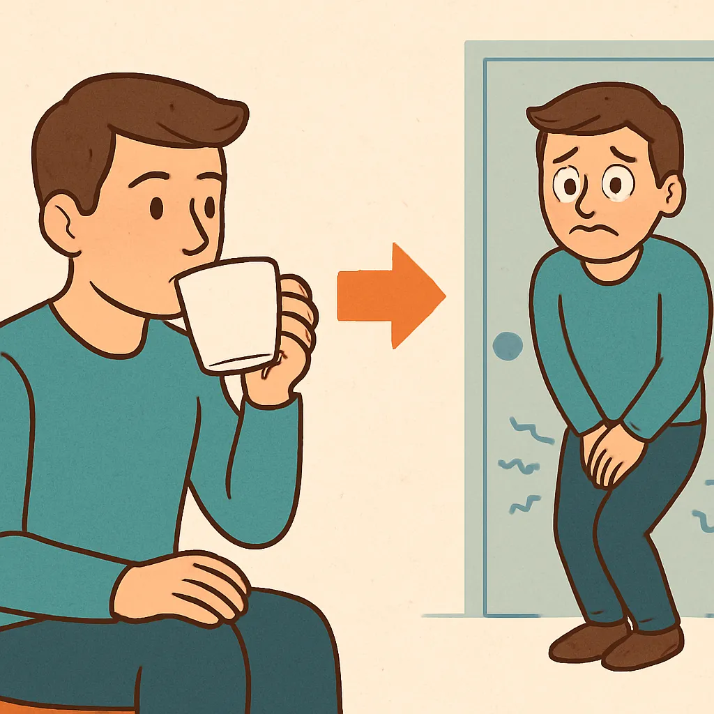 커피를-마신-뒤-급하게-화장실을-찾는-남성의-모습을-통해,-카페인의-이뇨작용과-신체의-생리적-반응을-재미있게-표현한-일러스트