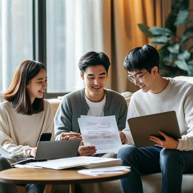 휴대폰으로 전세대출 승인 확인하는 청년의 모습