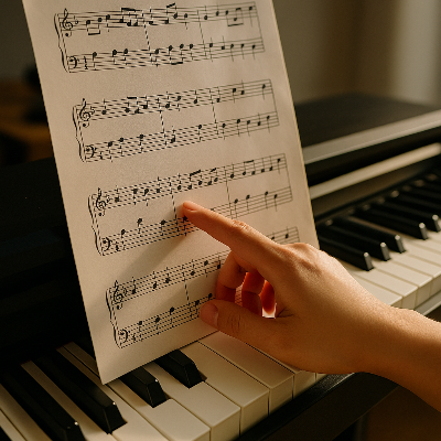 피아노 악보 보는 장면