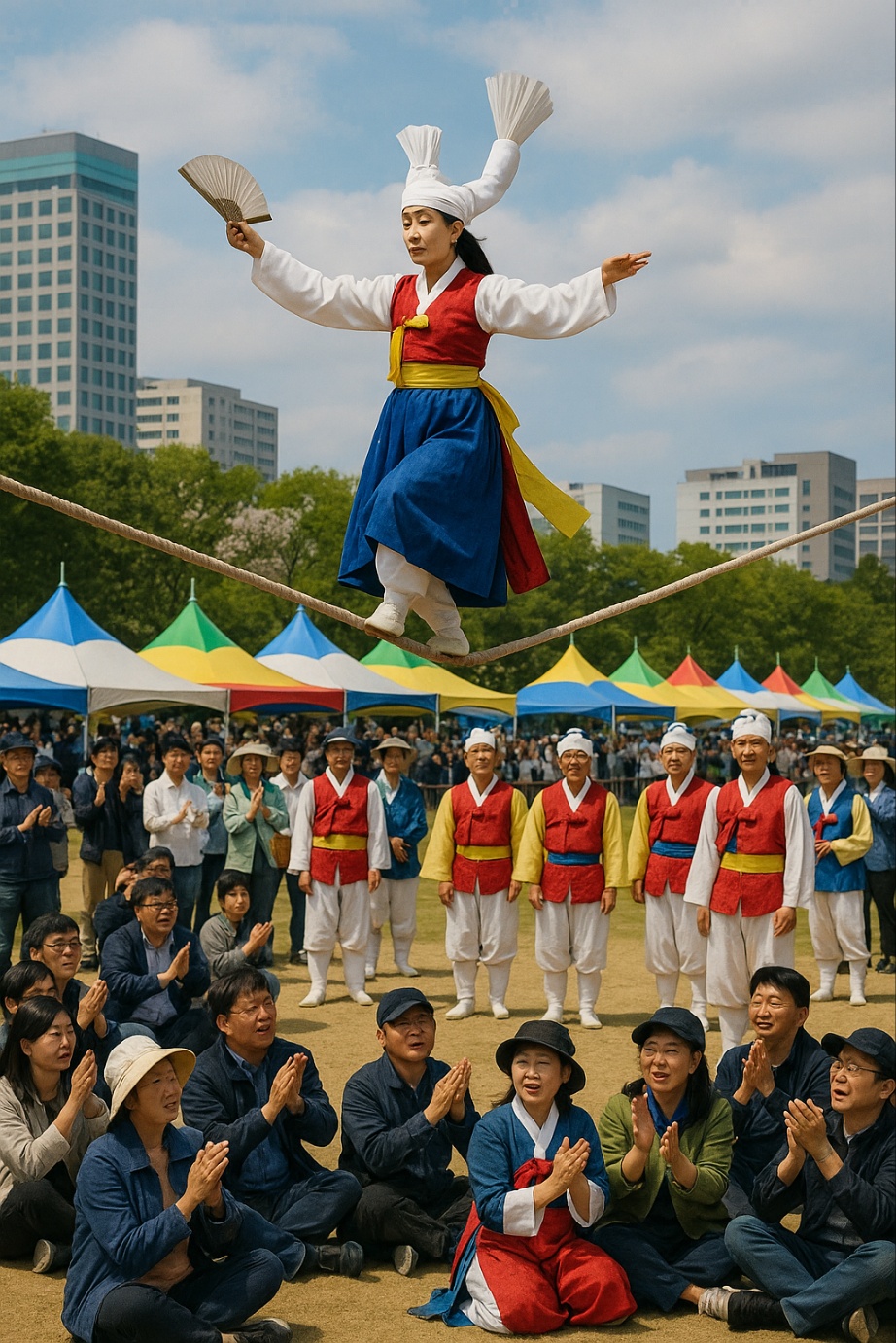 안성 바우덕이 축제에서 줄타기하는 모습