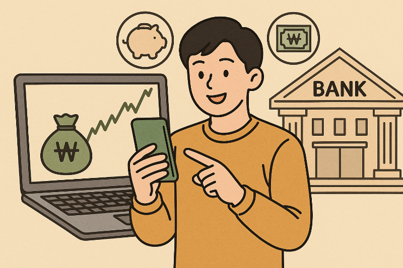 MZ세대 남성이 스마트폰으로 주식 계좌를 개설하고 있는 장면