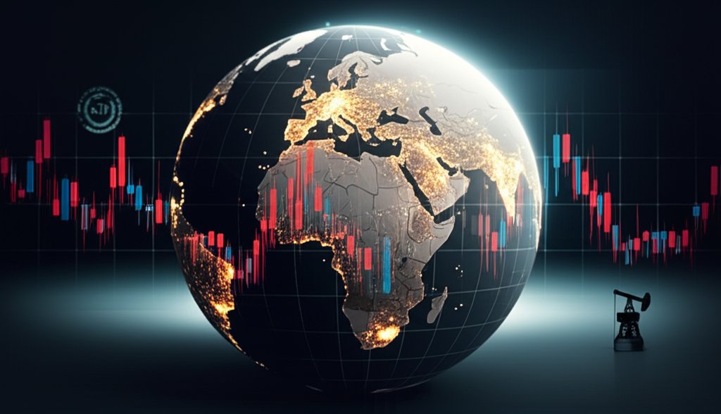 중동 분쟁과 글로벌 증시 불안정을 보여주는 시네마틱 히어로 이미지