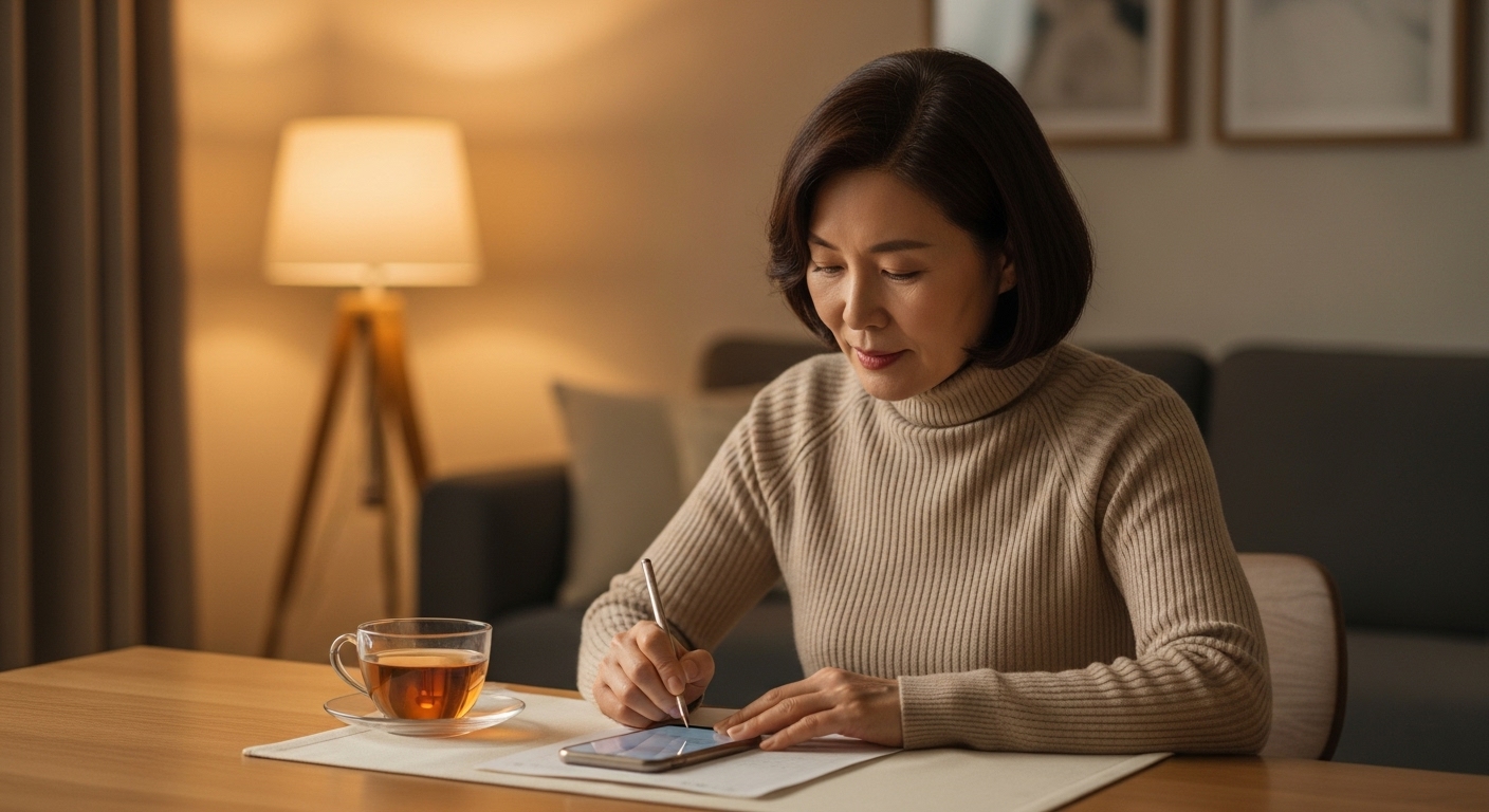 블로그에 리뷰 글을 쓰는 여성