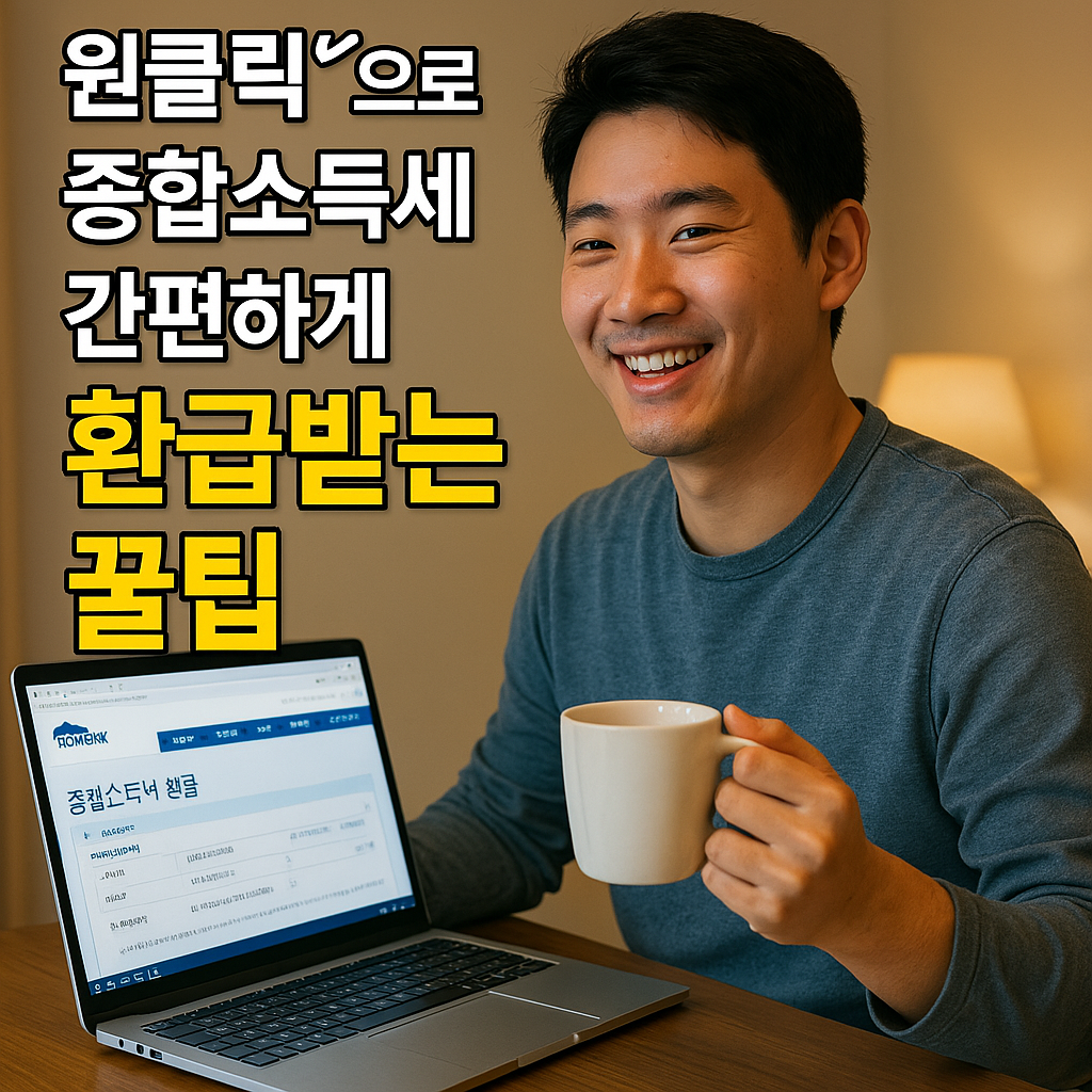 홈택스에서 종합소득세 환급 신청하는 한국인 남성