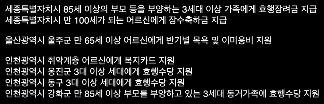 지역별 복지제도