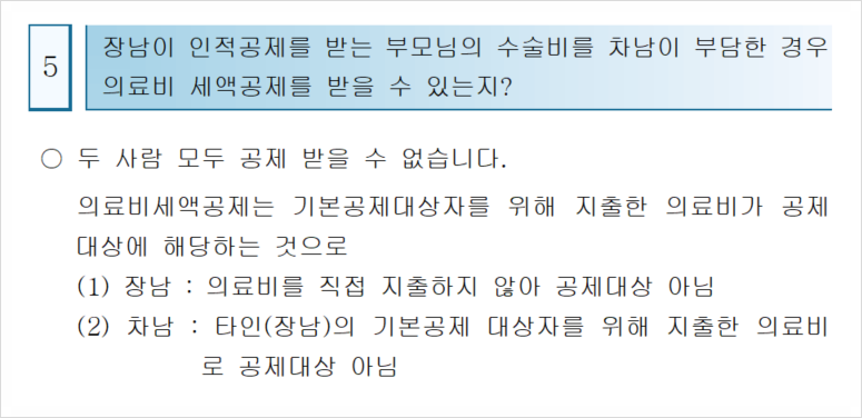 부모님 의료비 공제 조건 요약 이미지 - 자녀가 부담한 의료비 정리 포인트