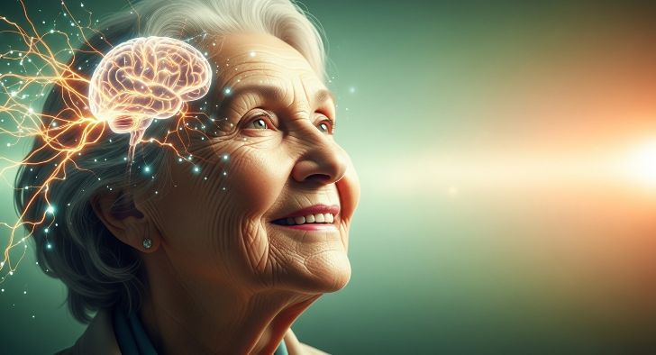 전두엽에서 활발하게 도파민이 분비되며 신경 가소성이 증진되는 모습을 형상화한 뇌 신경망 이미지.