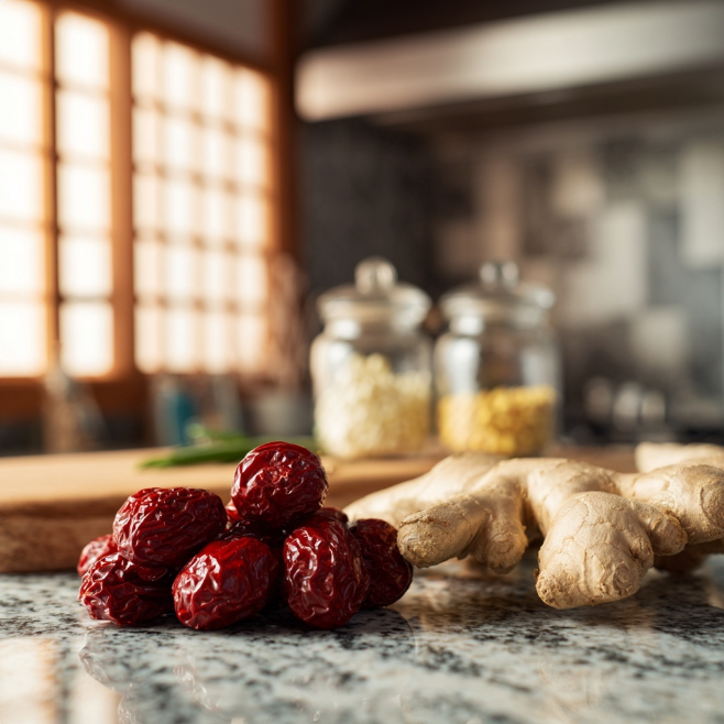 대추를 테이블 위에 놓은 모습