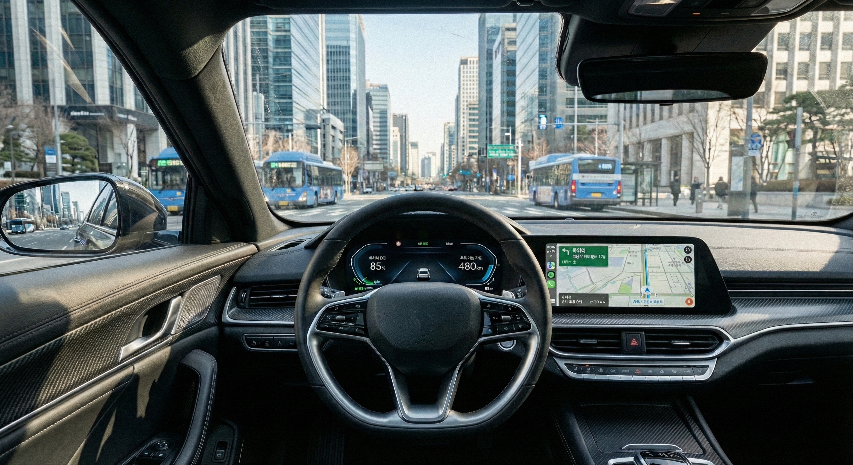 운전석 인터페이스와 서울 도심뷰