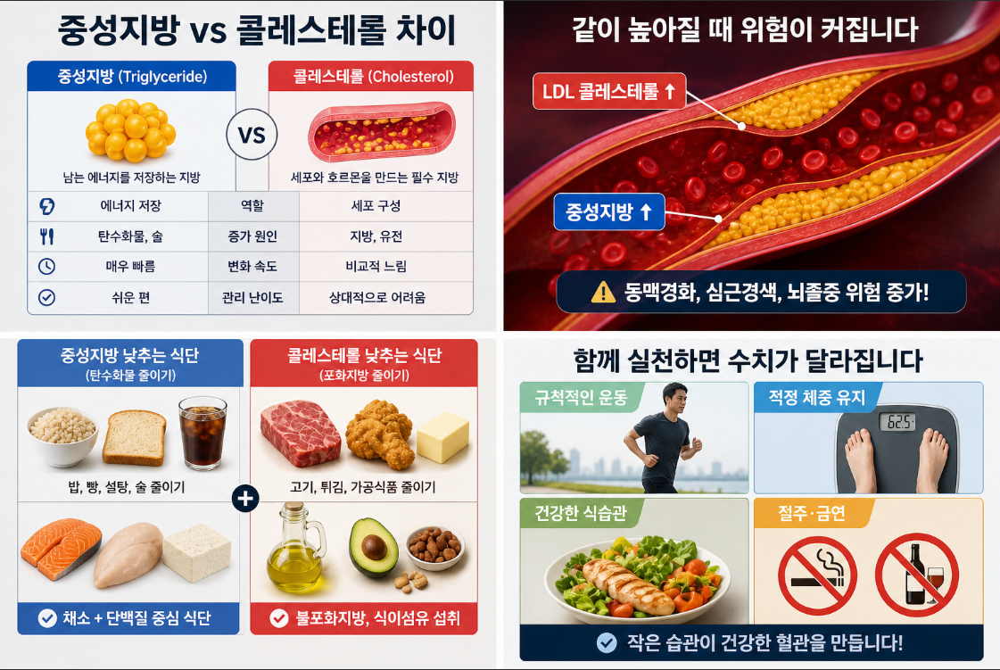 중성지방 vs 콜레스테롤 차이, 제대로 모르면 계속 수치 안 떨어진다