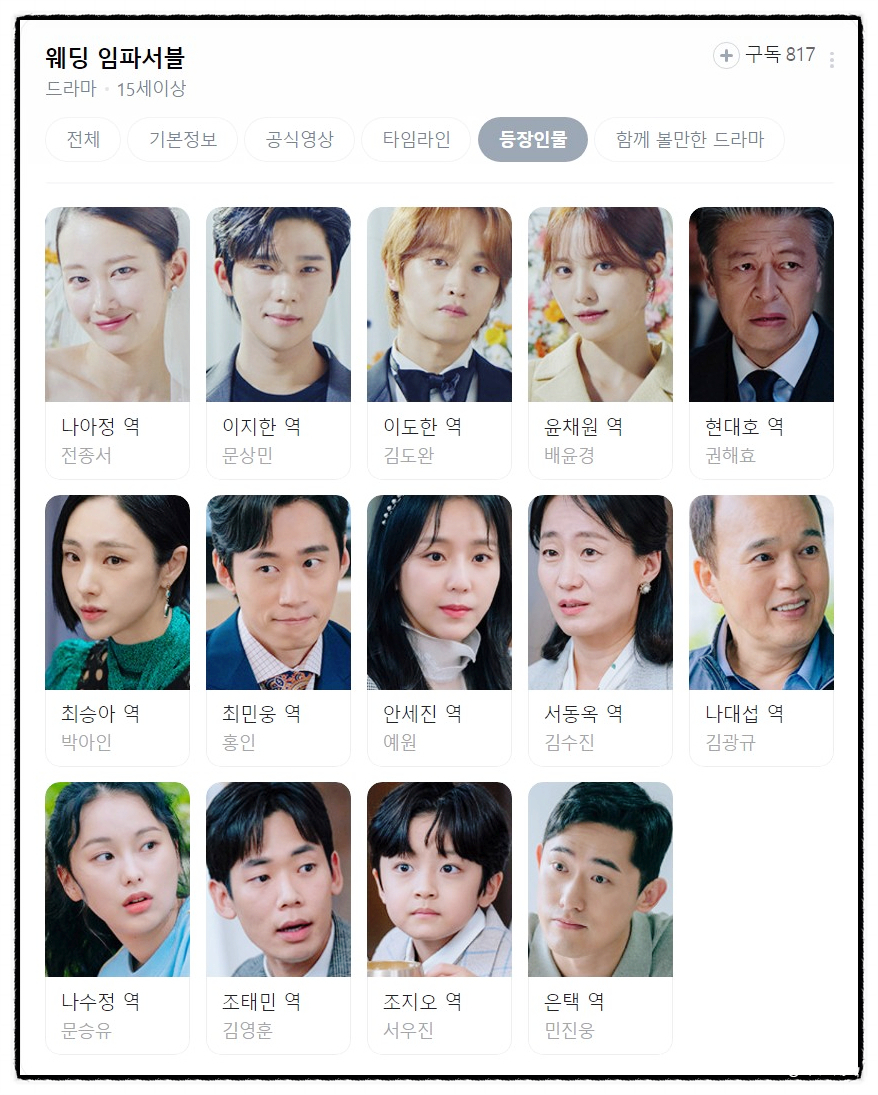 웨딩 임파서블 전종서 문상민 김도완 배윤경 프로필 등장인물 관계도 원작 줄거리 정보