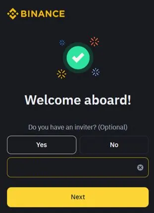 binance referral - 추천코드 입력 화면