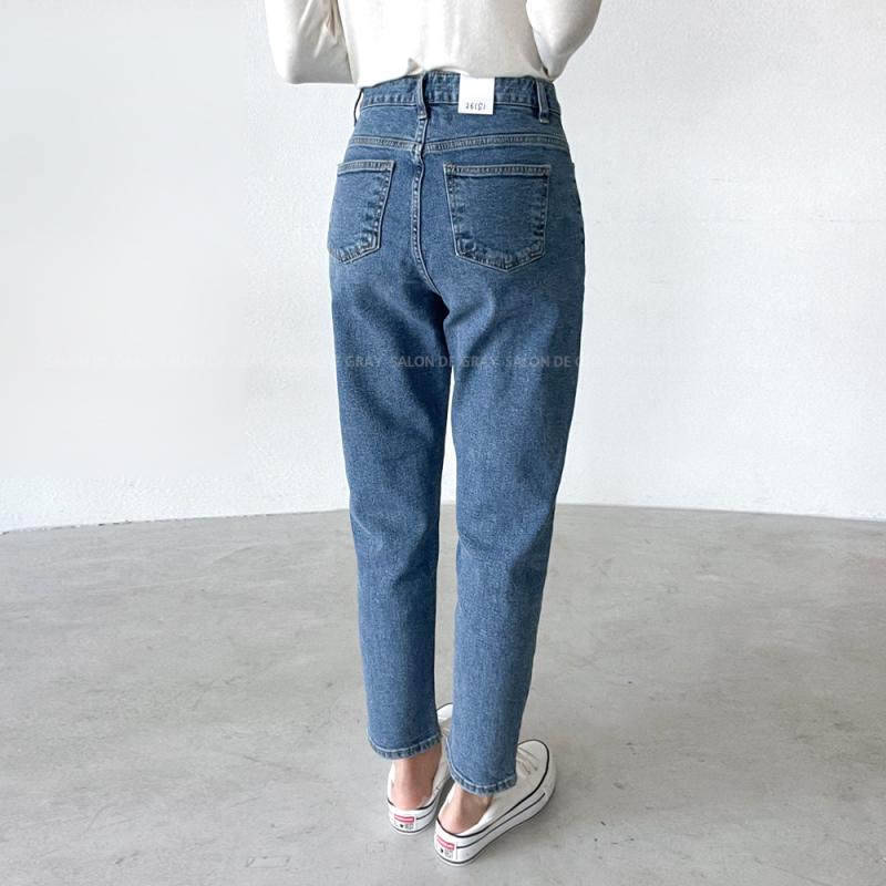 봄가을 겨울기모 보이핏 키작녀청바지 스판 세미 배기청바지 여성 테이퍼드진 데님 팬츠