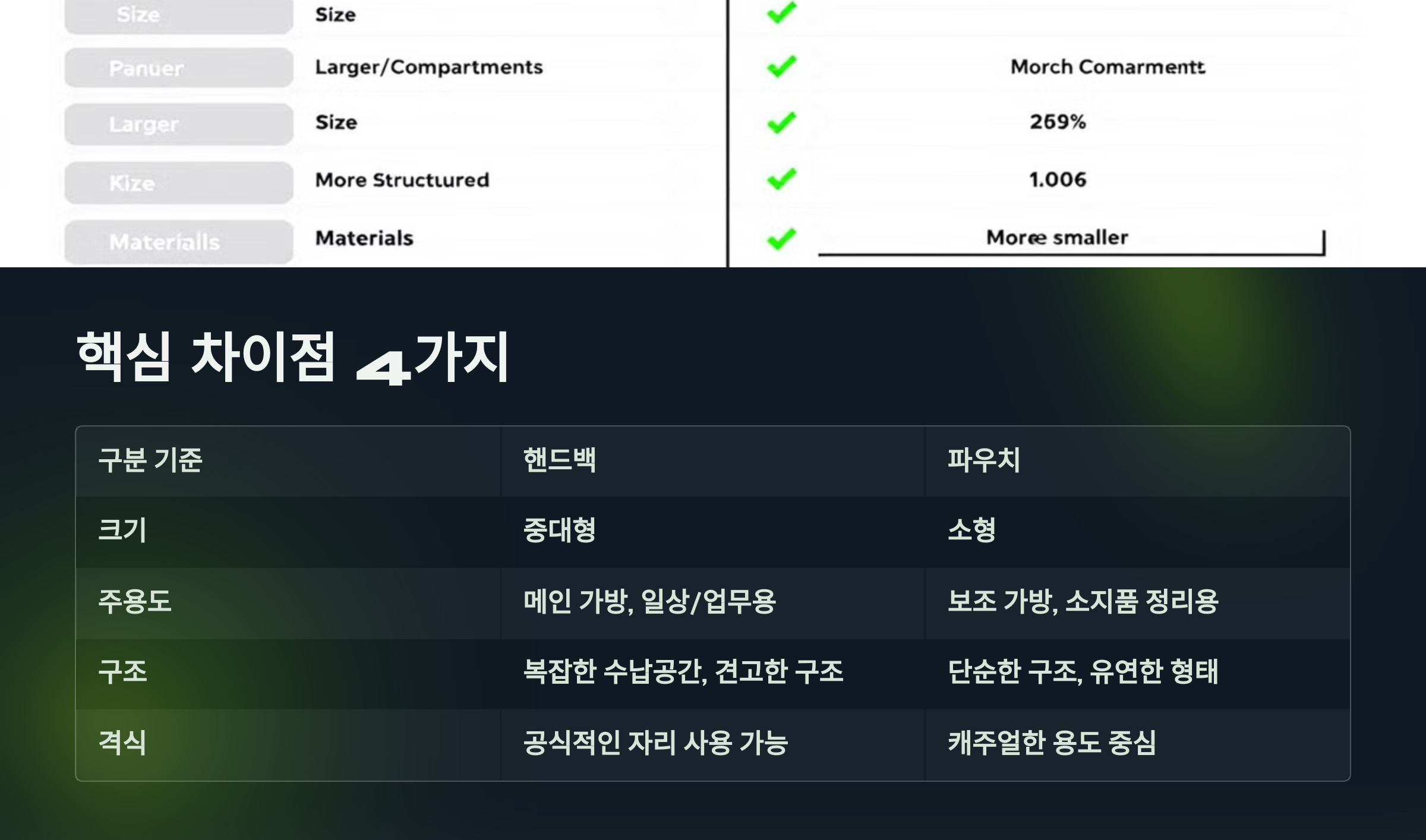 핵심 차이점 4가지를 설명한 PPT 이미지