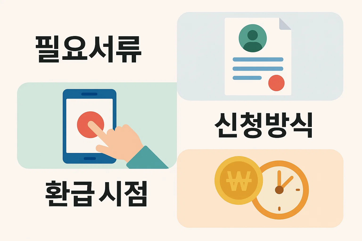 연금보험 해지 신청 시 필요한 준비서류, 모바일 또는 방문 신청 방식, 환급까지 걸리는 시간 등 실무적인 처리 절차를 시각적 아이콘으로 정리한 인포그래픽