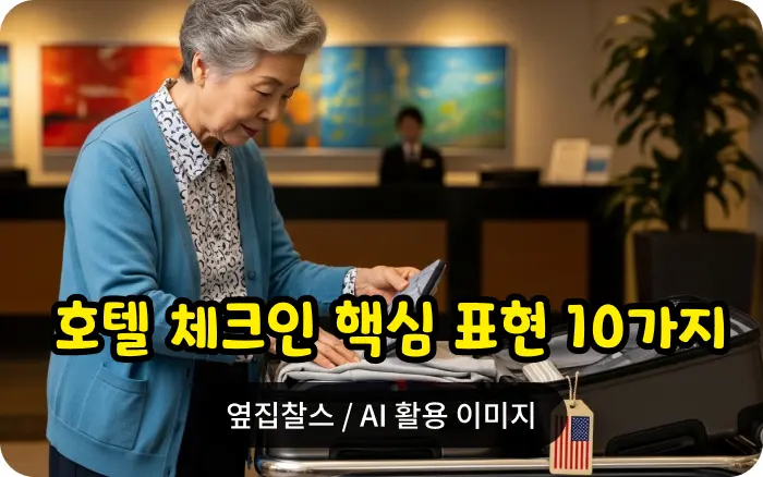 호텔 로비에서 케리어 확인하는 할머니