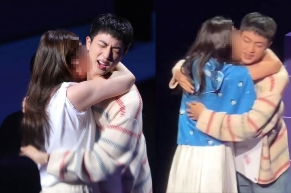 BTS 진이 지난 13일 진행한 허그회에서 일부 팬들이 입을 맞추는 등 무리한 신체 접촉을 해 논란이 됐다. [사진=인스타그램, X(구 트위터) 캡처]