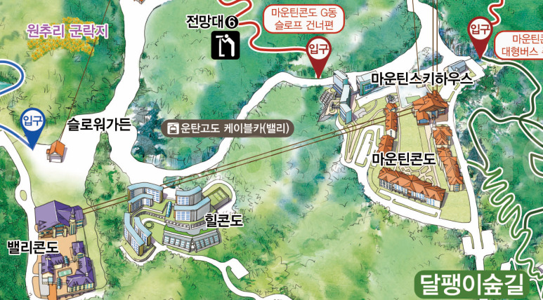 ▲ 마운틴 스키하우스와 각 콘도의 입체적 배치